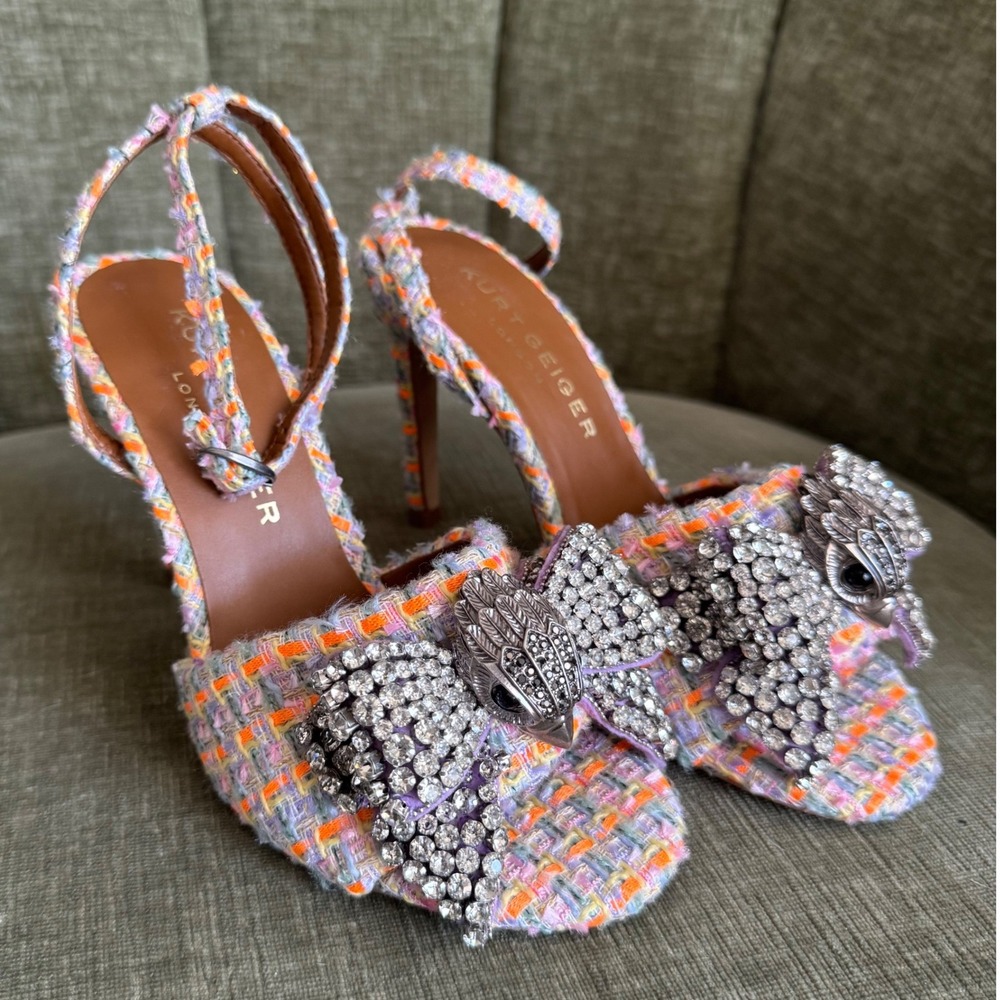 Kurt Geiger Kensington Bow Heels Tweed Crystal Eagle Purple Orange EU36 US6 COA - Picture 2 of 8